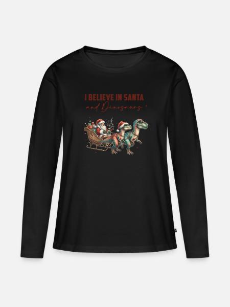 I believe in Santa and dinosaur Christmas - Women's Premium Organic Long Sleeve Shirt - black
