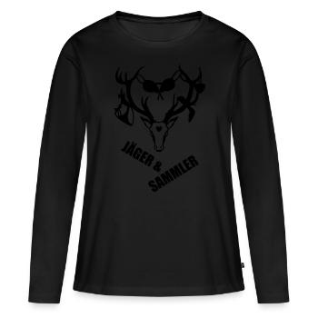 56 Hirsch Jäger & Sammler Macho Hirschgeweih - Frauen Premium Bio Langarmshirt - Schwarz - Vorne - Julia (174cm)