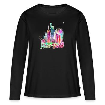 New York J - T-shirt manches longues Premium bio Femme - noir - Devant - Julia (174cm)