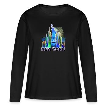 New York 3 ans - T-shirt manches longues Premium bio Femme - noir - Devant - Julia (174cm)
