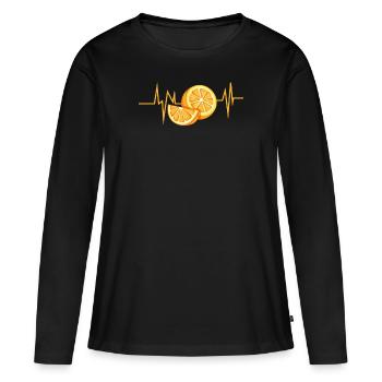 Mandarine Obst Herzschlag Geschenk Geschenk - Frauen Premium Bio Langarmshirt - Schwarz - Vorne - Julia (174cm)