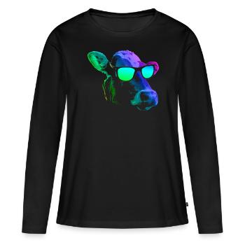 kühle Kuh - Frauen Premium Bio Langarmshirt - Schwarz - Vorne - Julia (174cm)