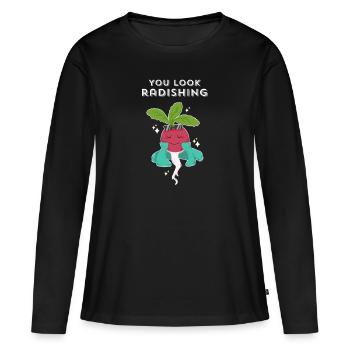 Végétalien drôle, tu as l'air radieux, amour-propre, nourriture - T-shirt manches longues Premium bio Femme - noir - Devant - Julia (174cm)