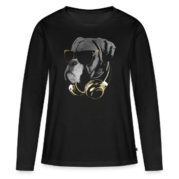 DJ Boxer Dog Bling - T-shirt manches longues Premium bio Femme - noir - Devant - Julia (174cm)