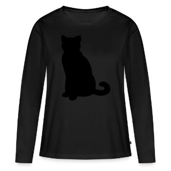 Chat noir simple - chat noir simple - T-shirt manches longues Premium bio Femme - noir - Devant - Julia (174cm)
