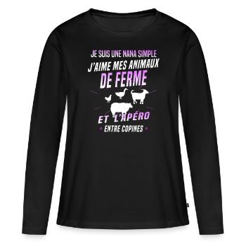 nana agricultrice animaux de ferme copine - T-shirt manches longues Premium bio Femme - noir - Devant - Julia (174cm)