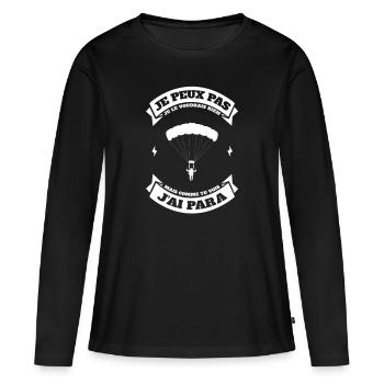 JE PEUX PAS J'AI PARACHUTE - T-shirt manches longues Premium bio Femme - noir - Devant - Julia (174cm)