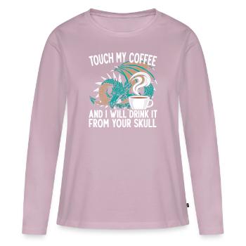 Touch My Coffee Caffeine Addict Dragon Mythique - T-shirt manches longues Premium bio Femme - rose poudré - Devant - Julia (174cm)