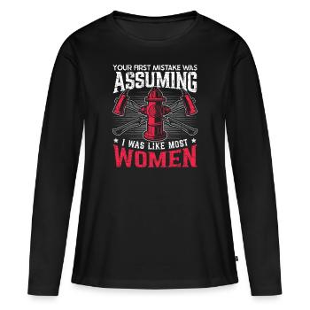 En supposant que j’étais comme la plupart des femmes pompier - T-shirt manches longues Premium bio Femme - noir - Devant - Julia (174cm)