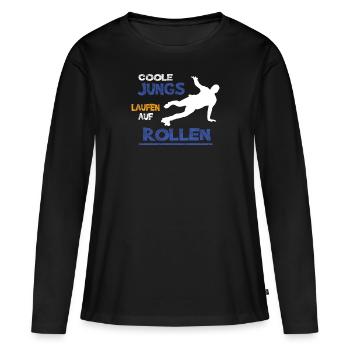 Rollschuh fahren Spruch coole Jungs - Frauen Premium Bio Langarmshirt - Schwarz - Vorne - Julia (174cm)