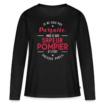 sapeur pompier cadeau humour sapeurs pompiers - T-shirt manches longues Premium bio Femme - noir - Devant - Julia (174cm)