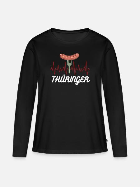 Thüringen Bratwurst Herzschlag Wurst Thüringer - Frauen Premium Bio Langarmshirt - Schwarz