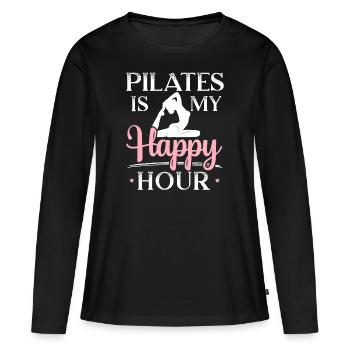 Pilates ist mein Happy Hour Fitness Übungstraining - Frauen Premium Bio Langarmshirt - Schwarz - Vorne - Julia (174cm)
