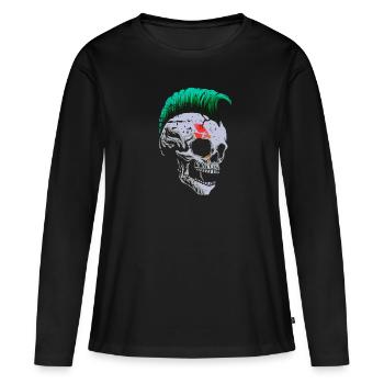 Punk Rock Skull Mohawk Heavy Metal Acid Rock - T-shirt manches longues Premium bio Femme - noir - Devant - Julia (174cm)