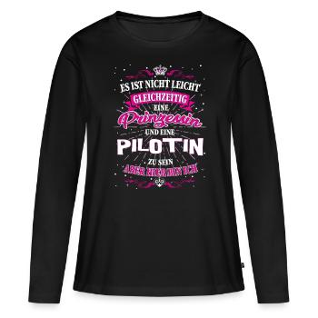 Pilotin und Prinzessin T-Shirt - Frauen Premium Bio Langarmshirt - Schwarz - Vorne - Julia (174cm)