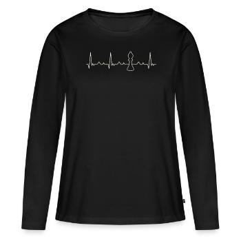Chess Piece Bishop. Heart. Love. EKG. Pulse. Beat. - Women's Premium Organic Long Sleeve Shirt - black - Front - Julia (174cm)