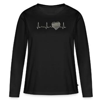 Heart rayas amor. Corazón. Amor. Ekg. Legumbres. - T-shirt manches longues Premium bio Femme - noir - Devant - Julia (174cm)