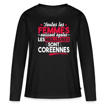 Coréenne Corée Asie Séoul Femme Cadeau T-shirt - T-shirt manches longues Premium bio Femme - noir - Devant - Julia (174cm)