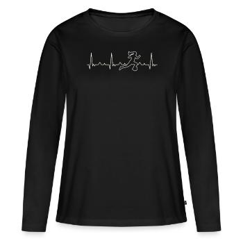 Chica de fútbol corriendo con pelota. Corazón. - T-shirt manches longues Premium bio Femme - noir - Devant - Julia (174cm)