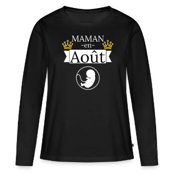 Maman en août. Future maman - T-shirt manches longues Premium bio Femme - noir - Devant - Julia (174cm)