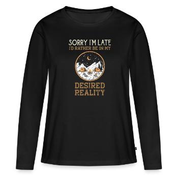 Camping Réalité Déplacement Réalité souhaitée Nature Lo - T-shirt manches longues Premium bio Femme - noir - Devant - Julia (174cm)