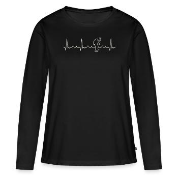 Montañismo. Corazón. Amor. Ekg. Legumbres. - T-shirt manches longues Premium bio Femme - noir - Devant - Julia (174cm)