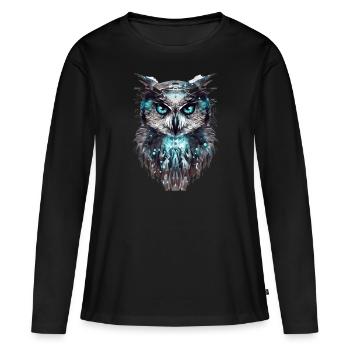 Cyber-Eule - Frauen Premium Bio Langarmshirt - Schwarz - Vorne - Julia (174cm)