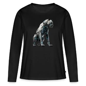 Cyber-Raubkatze - Frauen Premium Bio Langarmshirt - Schwarz - Vorne - Julia (174cm)