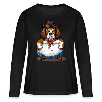 Gros Beagle Cowboy - T-shirt manches longues Premium bio Femme - noir - Devant - Julia (174cm)