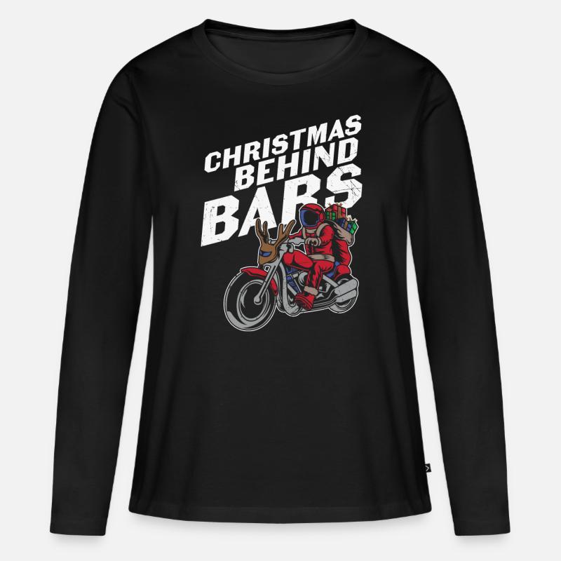 Weihnachtsmann Pullover - Weihnachtspullover - Frauen Premium Bio Langarmshirt - Schwarz