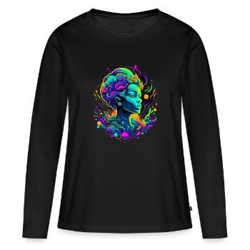 Tête de femme, psychédélique - T-shirt manches longues Premium bio Femme - noir - Devant - Julia (174cm)