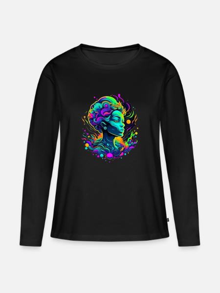 Frauenkopf, psychodelisch - Frauen Premium Bio Langarmshirt - Schwarz