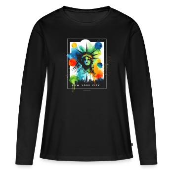 Pulsierende NYC Liberty - Frauen Premium Bio Langarmshirt - Schwarz - Vorne - Julia (174cm)