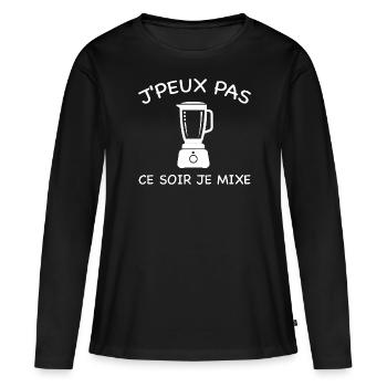 J'peux pas ce soir je mixe - T-shirt manches longues Premium bio Femme - noir - Devant - Julia (174cm)