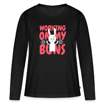 Working On My Buns Fitness Renforcement musculaire - T-shirt manches longues Premium bio Femme - noir - Devant - Julia (174cm)