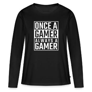 Once a Gamer Always a Gamer Gamer Gift - Women's Premium Organic Long Sleeve Shirt - black - Front - Julia (174cm)