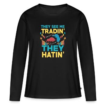 Bourse Forex Trading - T-shirt manches longues Premium bio Femme - noir - Devant - Julia (174cm)