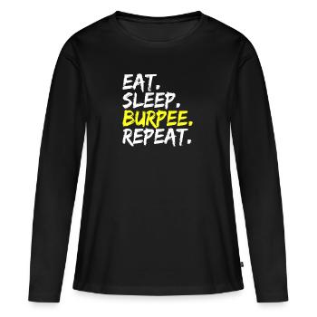 Eat Sleep Burpee Repeat entraînement renforcement musculaire - T-shirt manches longues Premium bio Femme - noir - Devant - Julia (174cm)