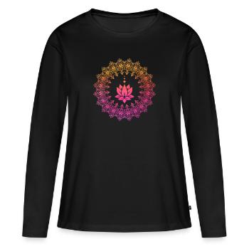 Lotus Mandala Fleur de Lotus Cadeau - T-shirt manches longues Premium bio Femme - noir - Devant - Julia (174cm)