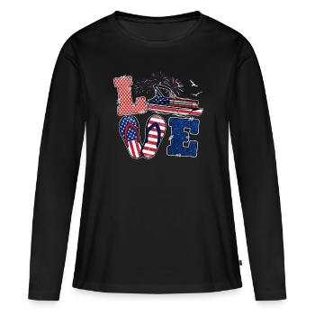 Pontoon Boat America Flip Flops Été - T-shirt manches longues Premium bio Femme - noir - Devant - Julia (174cm)