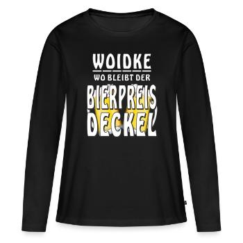 Beer Woidke Où se trouve le couvercle du prix de la bière - T-shirt manches longues Premium bio Femme - noir - Devant - Julia (174cm)