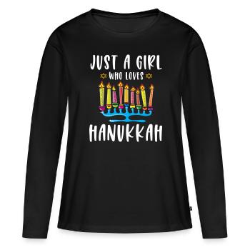Juste une fille qui aime Hanoukka Menorah juive - T-shirt manches longues Premium bio Femme - noir - Devant - Julia (174cm)