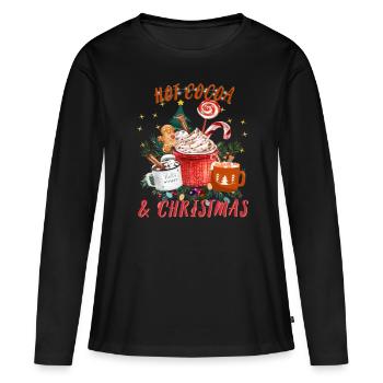 Chocolat chaud et café vintage Joyeux Noël - T-shirt manches longues Premium bio Femme - noir - Devant - Julia (174cm)