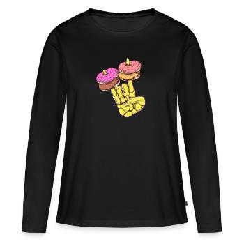 Skeletal hand with Donat - Women's Premium Organic Long Sleeve Shirt - black - Front - Julia (174cm)