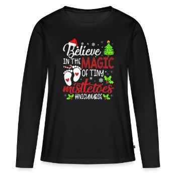 Infirmière de l’USIN Believin Magie Du minuscule gui - T-shirt manches longues Premium bio Femme - noir - Devant - Julia (174cm)