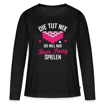 Beer Pong Bier Pong Lustiger Spruch Geschenk - Frauen Premium Bio Langarmshirt - Schwarz - Vorne - Julia (174cm)