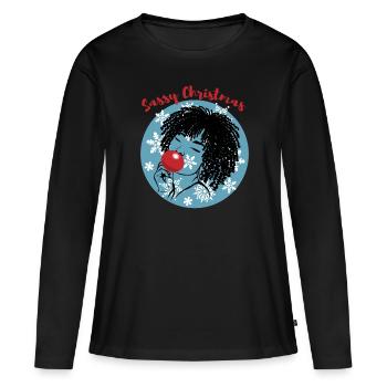 Sassy Christmas Afrolook Snowflakes - Women's Premium Organic Long Sleeve Shirt - black - Front - Julia (174cm)