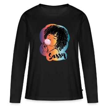 Sassy Chic with Afro Charm - Women's Premium Organic Long Sleeve Shirt - black - Front - Julia (174cm)