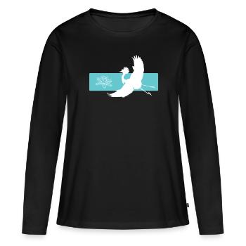 Grue et fleur de lotus sur barre rouge - T-shirt manches longues Premium bio Femme - noir - Devant - Julia (174cm)