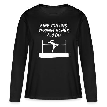 Je saute plus haut que ton cadeau - T-shirt manches longues Premium bio Femme - noir - Devant - Julia (174cm)